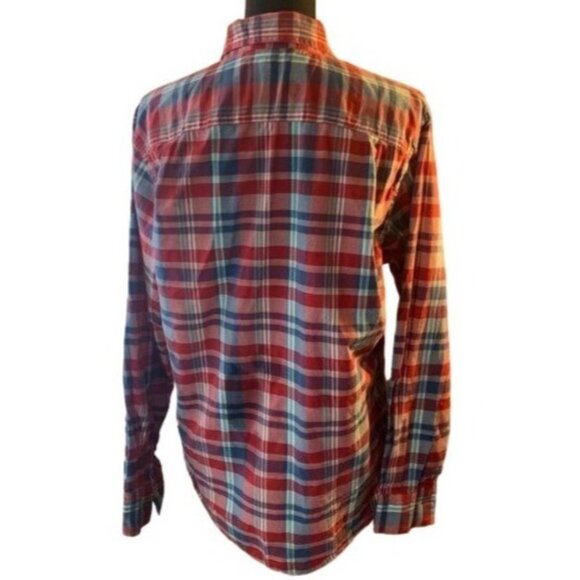 Women's Sonoma button front oxford 100% cotton red, white and blue plaid button - Picture 3 of 3
